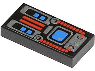 Part 3069px28 - Tile 1 x 2 with Spyrius Blue Screen, Silver and Red Panel Pattern - De BrickPlaats