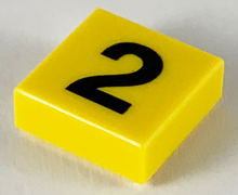Part 3070p02 - Tile 1 x 1 with Black Number 2 Pattern - De BrickPlaats