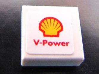 Part 3070pb076 - Tile 1 x 1 with Shell Logo and 'V-Power' Pattern (Sticker) - Set 30190 - De BrickPlaats