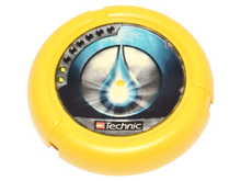 Part 32171pb025 - Throwing Disk with Throwbot Scuba / Slizer Sub 2 Pips, LEGO Technic Logo, and Water Drop Emblem Pattern - De BrickPlaats