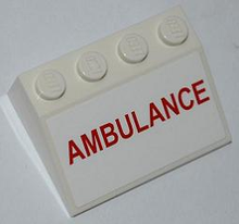 Part 3297pb026 - Slope 33 3 x 4 with Red 'AMBULANCE' Pattern (Sticker) - Set 4431 - De BrickPlaats