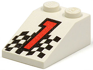 Part 3298pb003 - Slope 33 3 x 2 with Red Number 1 and Checkered Flag Pattern - De BrickPlaats
