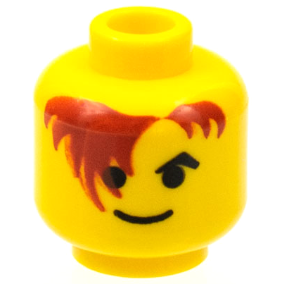 Part 3626p7a - Minifigure, Head Black Angled Eyebrow, Dark Red Hair Hanging over Right Eye, Standard Grin Pattern - De BrickPlaats