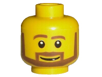 Part 3626pb0196 - Minifigure, Head Beard Brown Angular with White Pupils and Grin Pattern - De BrickPlaats