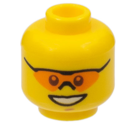 Part 3626pb0641 - Minifigure, Head Glasses with Orange Sunglasses with Nose Piece, Open Mouth Smile, Chin Dimple Pattern - De BrickPlaats