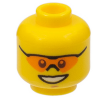Part 3626pb0641 - Minifigure, Head Glasses with Orange Sunglasses with Nose Piece, Open Mouth Smile, Chin Dimple Pattern - De BrickPlaats