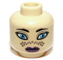 Part 3626pb0672 - Minifigure, Head Female Black Eyebrows, Large Dark Azure Eyes, Dark Purple Lips, Dark Tan Markings, Neutral Pattern - De BrickPlaats