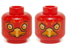 Part 3626pb1146 - Minifigure, Head Dual Sided Alien Chima Phoenix Orange Eye Circles and Feathers, Yellow Eyes, Beak, Surprised / Stern Pattern (Flinx) - De BrickPlaats