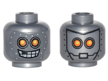 Part 3626pb1502 - Minifigure, Head Dual Sided Alien Robot with Yellow Eyes, Mask with Metal Bolts, Closed Mouth / Open Mouth Pattern - De BrickPlaats