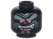 Part 3626pb1883 - Minifigure, Head Alien with Light Bluish Gray Bushy Eyebrows, Red Eyes, Open Mouth Crooked Smile Left Raised with Fangs Pattern - De BrickPlaats