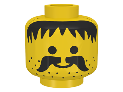 Part 3626px13 - Minifigure, Head Moustache, Stubble and Messy Hair Black Pattern - De BrickPlaats