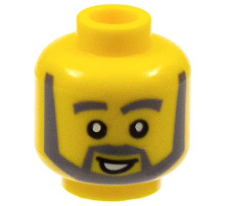 Part 3626px288 - Minifigure, Head Dark Bluish Gray Thick Eyebrows, Angular Beard and Thick Sideburns, Lopsided Open Mouth Smile with White Teeth Pattern - De BrickPlaats