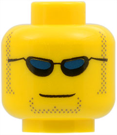 Part 3626px299 - Minifigure, Head Glasses with Dark Blue Sunglasses, Closed Mouth, Light Brown Sideburns and Goatee Pattern - De BrickPlaats