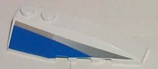 Part 41747pb012 - Wedge 6 x 2 Right with Blue and Silver Side Pattern - De BrickPlaats