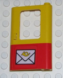Part 4182pb022 - Door 1 x 4 x 5 Train Right, Thin Support at Bottom with Red Bottom Half and Mail Envelope Pattern (Sticker) - Sets 7722 / 7819 - De BrickPlaats