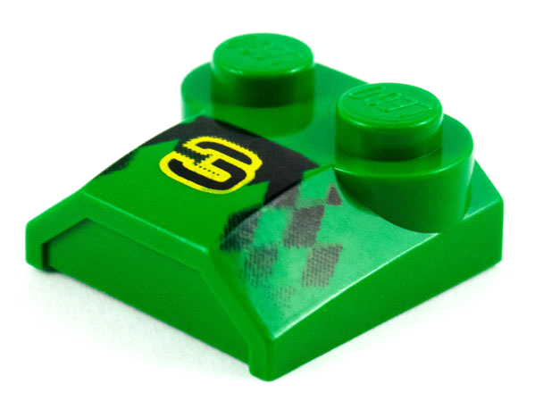Part 41855pb01 - Slope, Curved 2 x 2 x 2/3 with 2 Studs and Curved Sides, Lip End with '3' and Checkered Pattern - De BrickPlaats