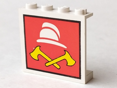 Part 4215apx4 - Panel 1 x 4 x 3 - Solid Studs with White Fireman Cap and 2 Yellow Axes Pattern - De BrickPlaats