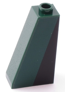 Part 4460bpb001R - Slope 75 2 x 1 x 3 - Hollow Stud with Black Triangle on Dark Green Background Pattern Model Right Side (Sticker) - Set 10242 - De BrickPlaats