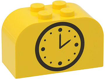 Part 4744pb15 - Slope, Curved 4 x 2 x 2 Double with 4 Studs with Black Clock Face Pattern - De BrickPlaats