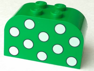 Part 4744px2 - Slope, Curved 4 x 2 x 2 Double with 4 Studs with Dots White Pattern - De BrickPlaats