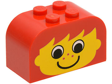Part 4744px3 - Slope, Curved 4 x 2 x 2 Double with 4 Studs with Yellow Face with Eyes, Freckles, and Smile Pattern - De BrickPlaats