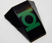 Part 47753pb076 - Wedge 4 x 4 Triple Curved No Studs with Green Lantern Logo Pattern - De BrickPlaats