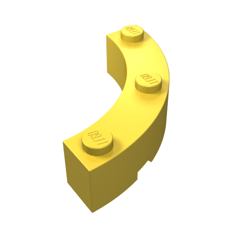Part 48092 - Brick, Round Corner 4 x 4 Macaroni Wide with 3 Studs - De BrickPlaats