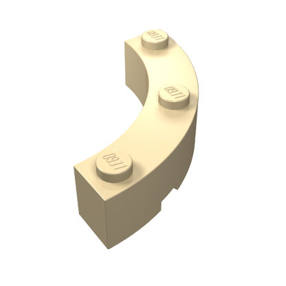 Part 48092 - Brick, Round Corner 4 x 4 Macaroni Wide with 3 Studs - De BrickPlaats