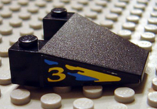 Part 4858pb06 - Wedge 4 x 4 Taper with Blue & Yellow Splash & '3' Pattern on Both Sides (Stickers) - Set 8207 - De BrickPlaats
