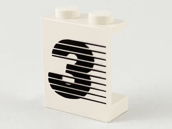 Part 4864apx3 - Panel 1 x 2 x 2 - Solid Studs with Black Number 3 and Lines Pattern - De BrickPlaats