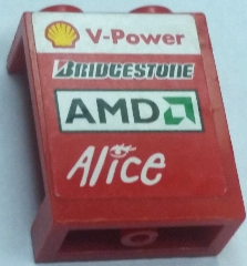 Part 4864bpb038R - Panel 1 x 2 x 2 - Hollow Studs with Shell V-Power, Bridgestone, AMD and Alice Logos Pattern, Model Right (Sticker) - Sets 8168 / 8185 - De BrickPlaats