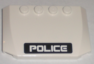 Part 52031pb013 - Wedge 4 x 6 x 2/3 Triple Curved with White 'POLICE' on Black Stripe Pattern (Sticker) - Set 5971 - De BrickPlaats