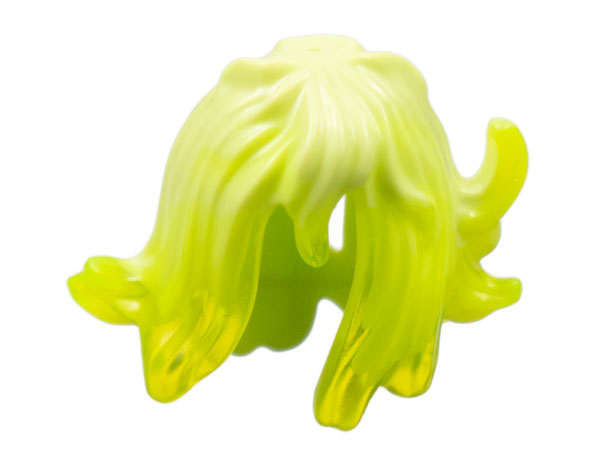 Part 53801pb01 - Minifigure, Hair Female Mid-Length Wavy with Side Spikes, Elongated Hole in Back and Marbled Trans-Neon Green Pattern - De BrickPlaats