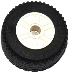 Part 55981c03 - Wheel 18mm D. x 14mm with Pin Hole, Fake Bolts and Shallow Spokes with Black Tire 30.4 x 14 Solid (55981 / 58090) - De BrickPlaats