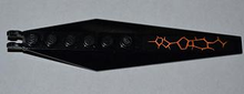 Part 57906pb008R - Hinge Plate 3 x 12 with Angled Side Extensions and Tapered Ends with Orange Lines Type 2 Pattern Model Front Right (Sticker) - Set 9444 - De BrickPlaats