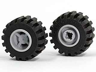 Part 6014bc01 - Wheel 11mm D. x 12mm, Hole Notched for Wheels Holder Pin with Black Tire Offset Tread Small Wide (6014b / 6015) - De BrickPlaats
