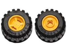 Part 6014bc05 - Wheel 11mm D. x 12mm, Hole Notched for Wheels Holder Pin with Black Tire 21mm D. x 12mm - Offset Tread Small Wide, Band Around Center of Tread (6014b / 87697) - De BrickPlaats