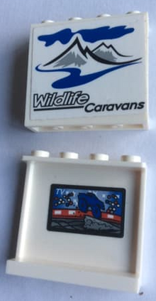 Part 60581pb162 - Panel 1 x 4 x 3 with Side Supports - Hollow Studs with 'Wildlife Caravans' on Outside and TV Screen Pattern on Inside (Stickers) - set 60182 - De BrickPlaats