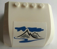 Part 61484pb016 - Windscreen 5 x 6 x 2 Curved Top Canopy with 4 Studs with Sky, Mountains and River on White Background Pattern (Sticker) - Set 60182 - De BrickPlaats