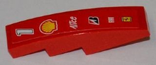 Part 61678pb022 - Slope, Curved 4 x 1 with Number 1, Shell, Alice, Bridgestone, Fiat and Ferrari Logos Pattern (Sticker) - Set 8123 - De BrickPlaats