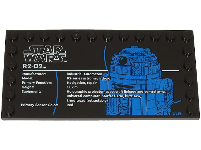 Part 6178pb043 - Tile, Modified 6 x 12 with Studs on Edges with Star Wars Logo and 'R2-D2' Pattern - De BrickPlaats