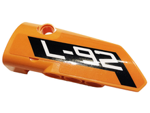 Part 64683pb065 - Technic, Panel Fairing # 3 Small Smooth Long, Side A with White 'L-92' on Black Background Pattern (Sticker) - Set 42120 - De BrickPlaats