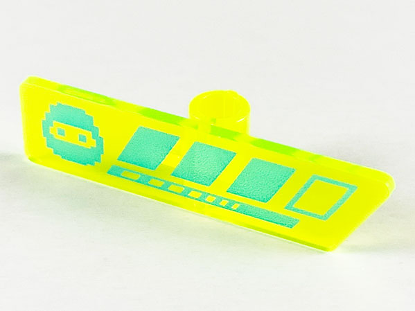 Part 65191pb01 - Minifigure, Utensil Gameplayer Label with Pixelated Medium Azure Ninja Head and Broken Stripe / Health Bar Pattern - De BrickPlaats