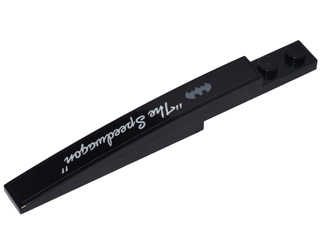 Part 85970pb017R - Slope, Curved 10 x 1 with Silver Bat Symbol and White Cursive '"The Speedwagon"' Model Right Side Pattern (Sticker) - Set 70905 - De BrickPlaats