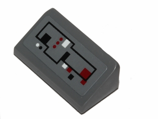 Part 85984pb049 - Slope 30 1 x 2 x 2/3 with White, Black and Red Control Buttons on Dark Bluish Gray Background Pattern (Sticker) - Sets 75039 / 75043 - De BrickPlaats