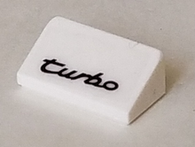 Part 85984pb311 - Slope 30 1 x 2 x 2/3 with Black 'TURBO' on White Background Pattern (Sticker) - Set 75895 - De BrickPlaats