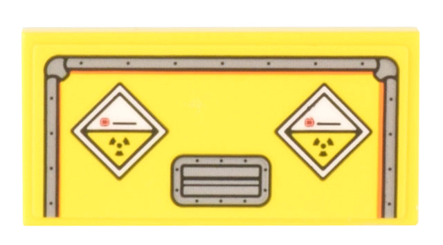 Part 87079pb1148 - Tile 2 x 4 with Light Bluish Gray Reinforced Container Edges, Handle and 2 Diamond Radioactive Symbols Pattern (Sticker) - Set 10300 - De BrickPlaats