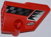 Part 87086pb006 - Technic, Panel Fairing # 2 Small Smooth Short, Side B with Air Intake, Checkered Stripe and 'FRAME WORK' Pattern (Sticker) - Set 42011 - De BrickPlaats
