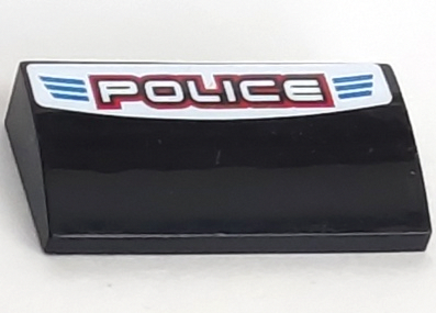 Part 88930pb011 - Slope, Curved 2 x 4 x 2/3 with Bottom Tubes with 'POLICE' Red Outline and Blue Lines Pattern (Sticker) - Set 8301 - De BrickPlaats
