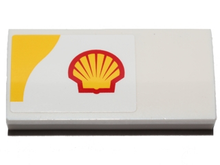 Part 88930pb054R - Slope, Curved 2 x 4 x 2/3 with Bottom Tubes with Shell Logo and Yellow Upper Left Corner Pattern Model Right Side (Sticker) - Set 40196 - De BrickPlaats